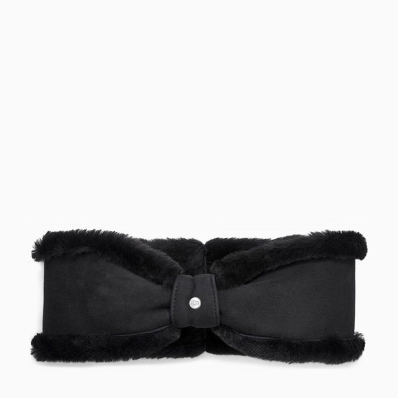 SOLD - UGG Genuine Shearling Bow Headband - Black - Picture 1 of 8